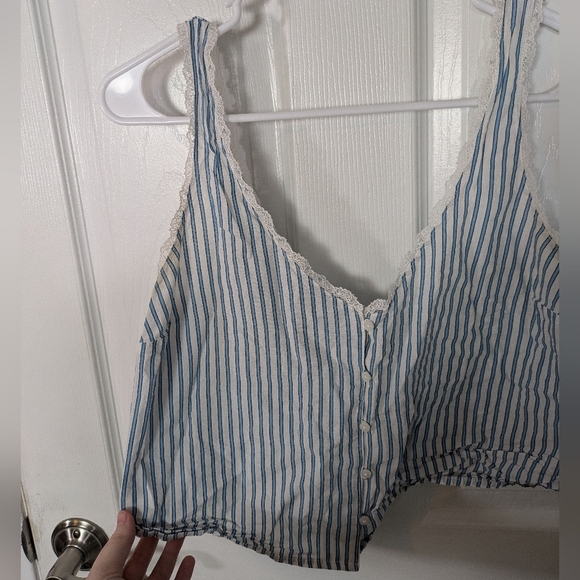 Vintage 90s Victoria's Secret Lace Trim Blue‎ and White Striped Slip Top Size S - Picture 4 of 6
